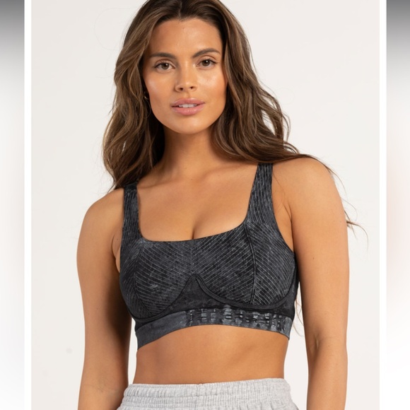 UO Black Seamless Rib Acid Wash Square Neck Lounge Bra Size Small - Picture 5 of 10